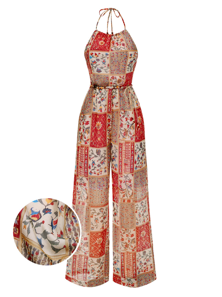 1970s Halter Boho Floral Bead Jumpsuit - vintage jumpsuit, retro fashion