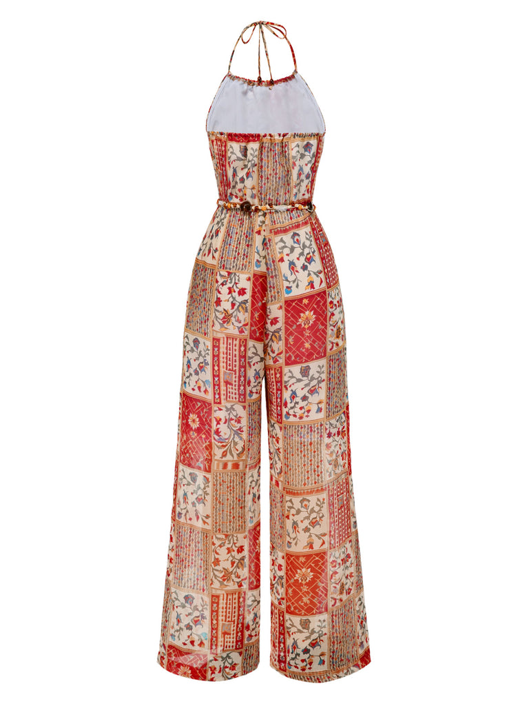 1970s Halter Boho Floral Bead Jumpsuit - vintage jumpsuit, retro fashion