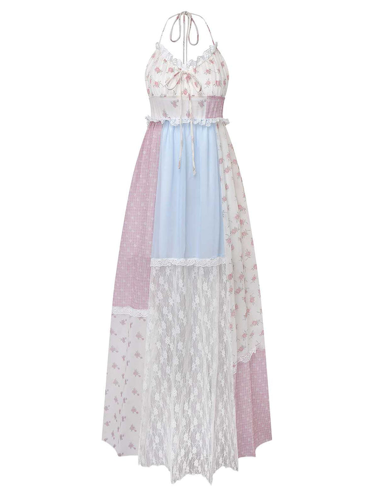 Retro Stage Halter Floral Lace Maxi Dress Cottagecore Dress Retro Stage Halter Floral Lace Maxi Dress Cottagecore Dress