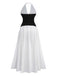 1970s Halter Deep V-Neck Colorblock Maxi Dress - vintage dress, retro fashion