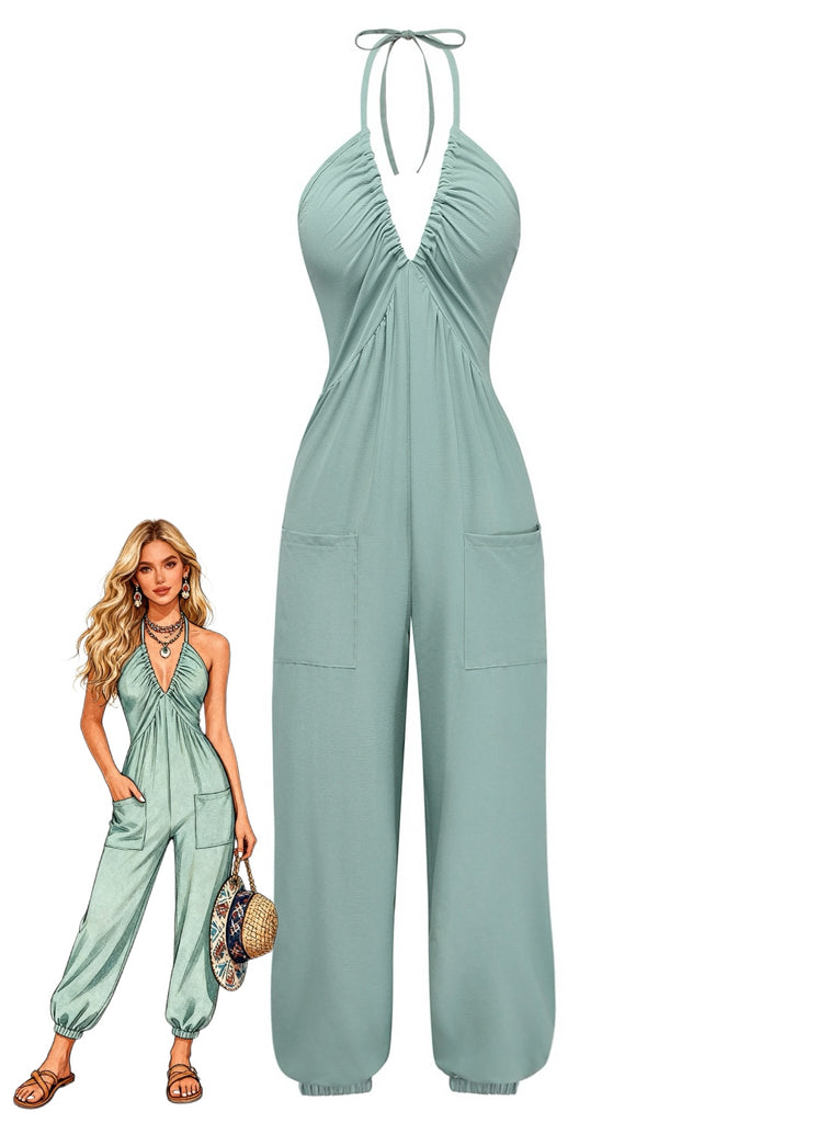 1950s Halter V Neck Vintage Jumpsuit 3
