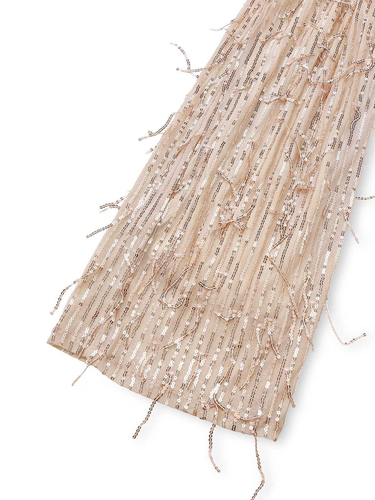 1970s Halter Deep V-Neck Sequin Fringe Jumpsuit - vintage jumpsuit, retro fashion