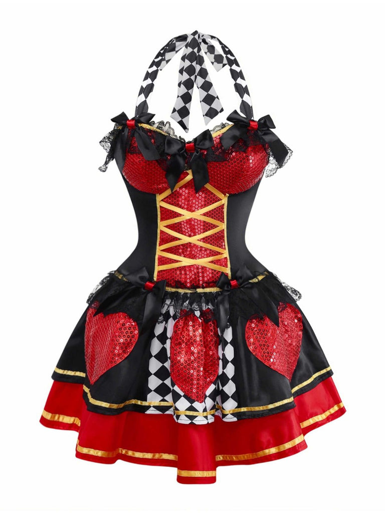 1970s Halter Halloween Queen Of Hearts Sequined Costume - vintage fashion, retro style