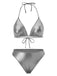 1970s Halter Metallic Bikini & Ruched Cover-Up: 1970s Riviera elegance, reimagined for her