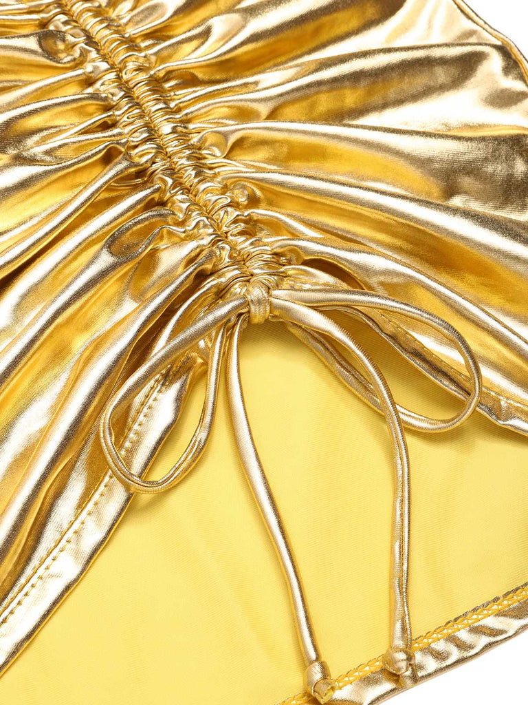 1970s Halter Metallic Bikini & Ruched Cover-Up — because 1970s glamour never goes out of style
