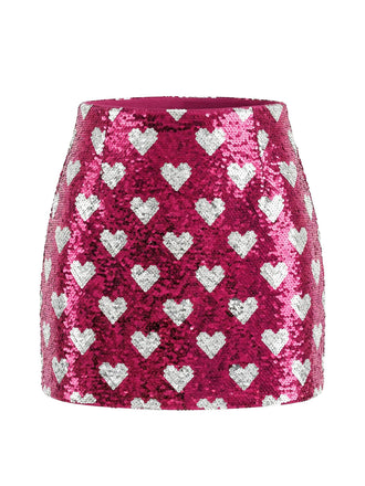1970s Heart Sequined High Rise Bodycon Skirt - vintage skirt, retro style for vintage lovers
