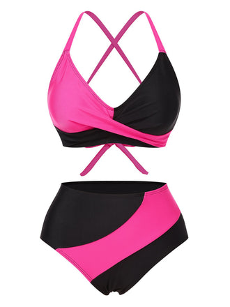 She's wearing 1970s Irregular Contrast Color Swimsuit and the whole beach remembers the 1970s