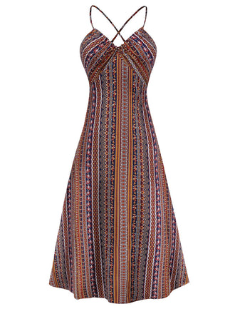 1970s Irregular Print Backless Boho Dress - vintage dress, retro fashion
