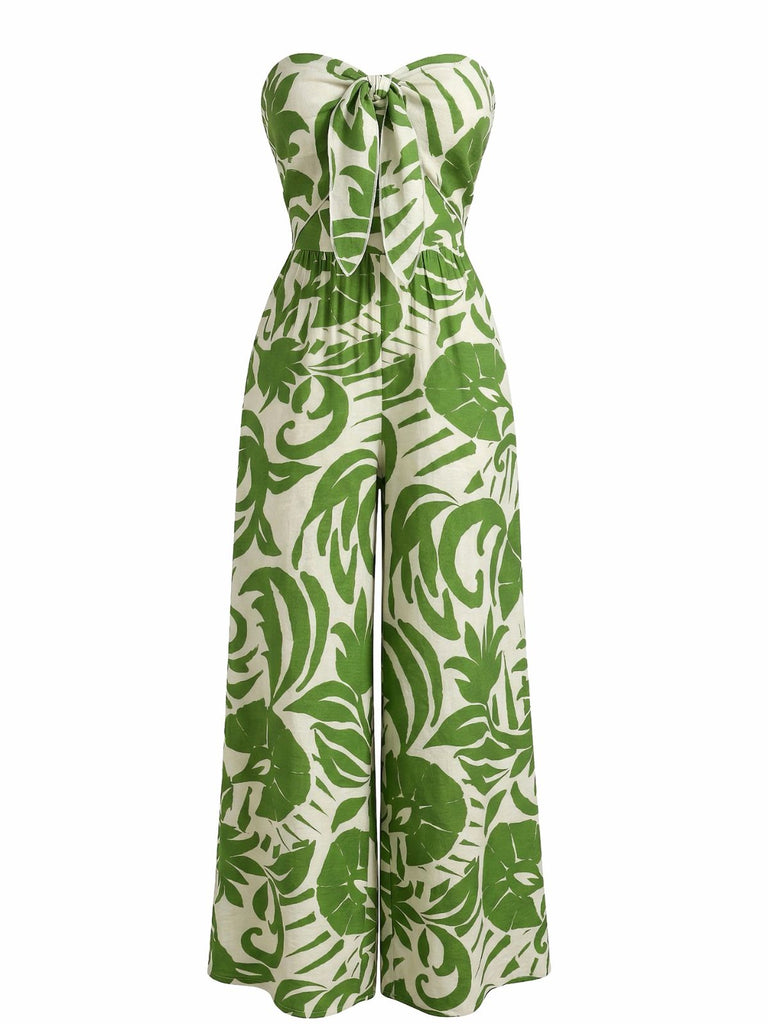 1970s Irregular Print Strapless Boho Jumpsuit - vintage romper, retro jumpsuit for vintage lovers