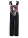 Black 1970s Halloween Gothic Skeleton Print Suspender Jumpsuit - vintage jumpsuit, retro fashion, classic black
