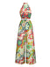 Green 1970s Psychedelic Floral Halter Slit Jumpsuit - vintage jumpsuit, retro fashion