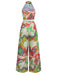 Green 1970s Psychedelic Floral Halter Slit Jumpsuit - vintage jumpsuit, retro fashion