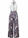 Purple 1970s Tropical Print V-Neck Wide Leg Jumpsuit - vintage jumpsuit, retro fashion