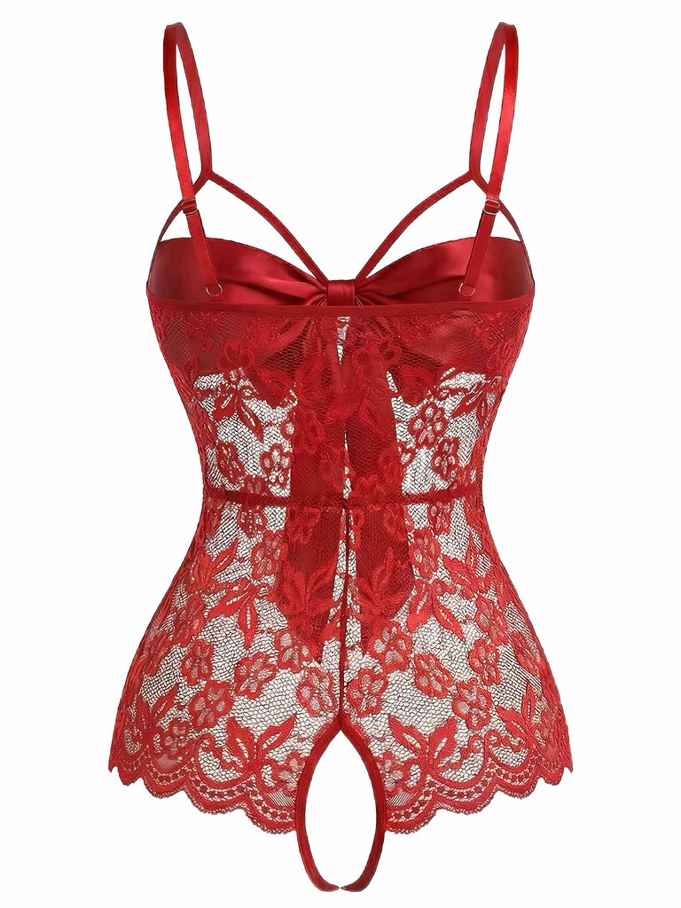 1970s Lace Satin Bow Adjustable Straps Lingerie - vintage fashion, retro style