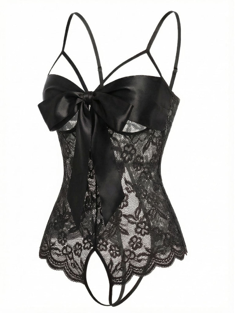 1970s Lace Satin Bow Adjustable Straps Lingerie - vintage fashion, retro style