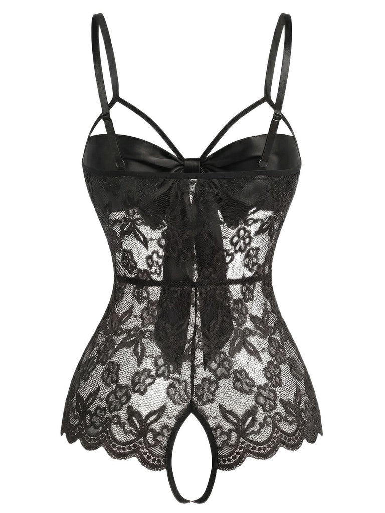 1970s Lace Satin Bow Adjustable Straps Lingerie - vintage fashion, retro style