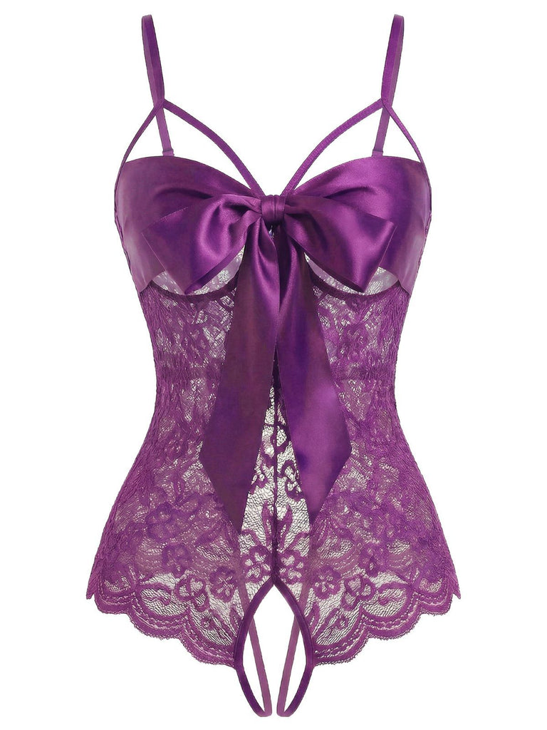 1970s Lace Satin Bow Adjustable Straps Lingerie - vintage fashion, retro style