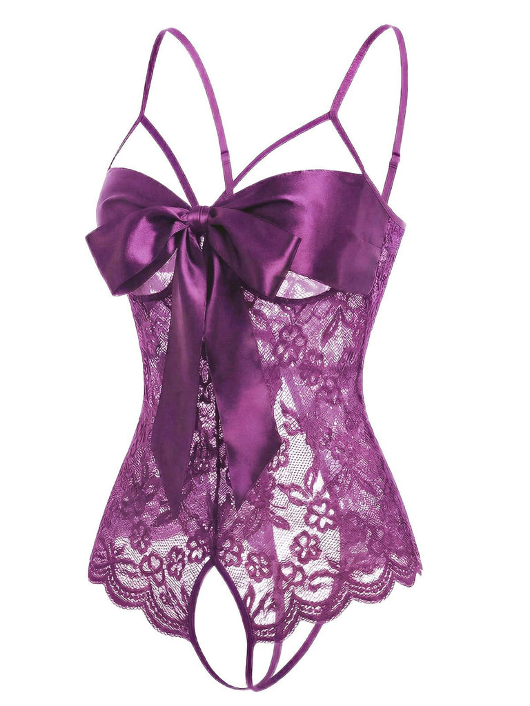 1970s Lace Satin Bow Adjustable Straps Lingerie - vintage fashion, retro style