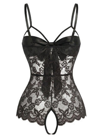 [Pre-Sale] Black 1970s Lace Satin Bow Adjustable Straps Lingerie