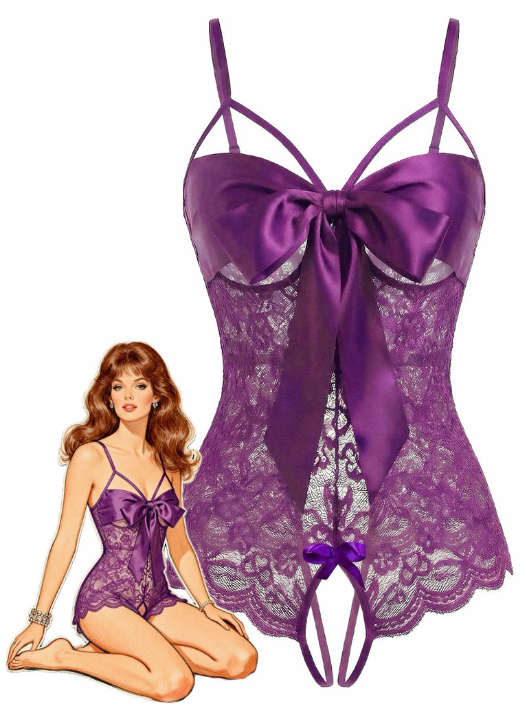 Women's Lace Teddy Lingerie with Bow | Adjustable Straps | Purple Women's Lace Teddy Lingerie with Bow | Adjustable Straps | Purple