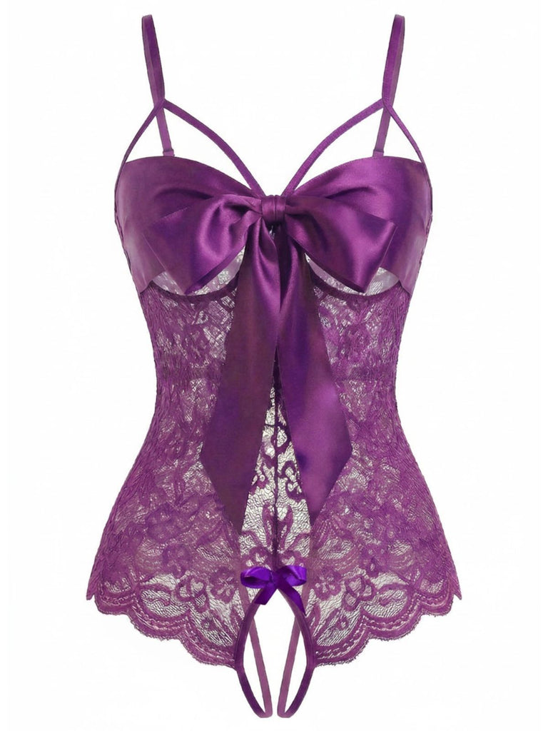 Women's Lace Teddy Lingerie with Bow | Adjustable Straps | Purple Women's Lace Teddy Lingerie with Bow | Adjustable Straps | Purple