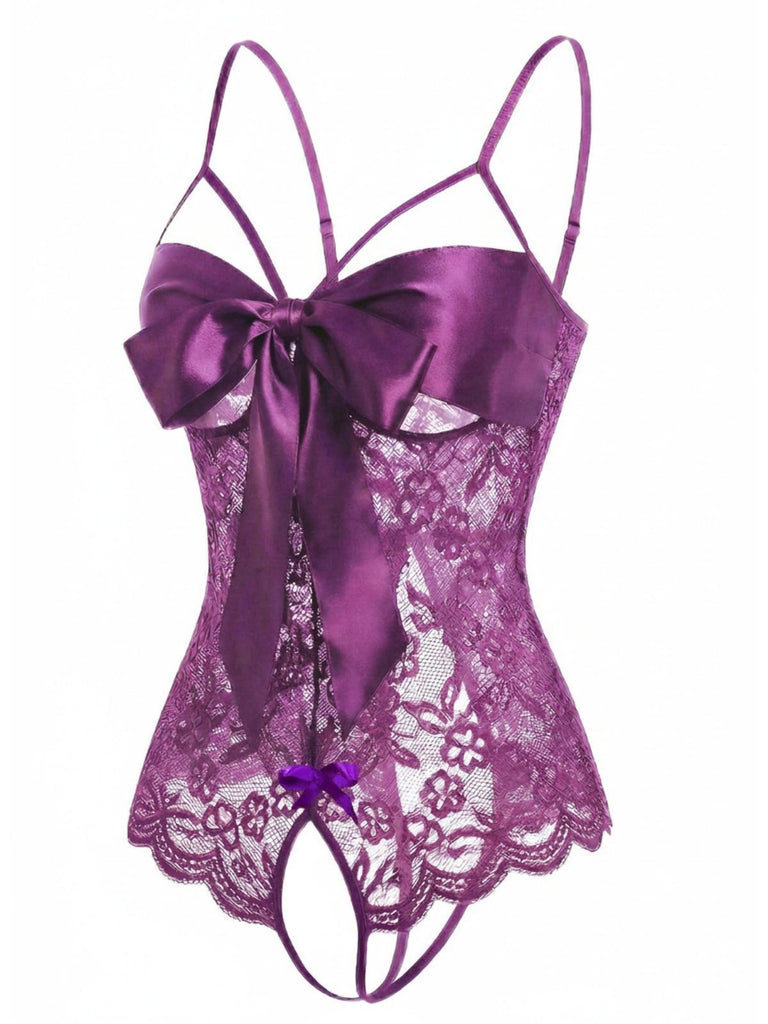 1970s Lace Satin Bow Adjustable Straps Lingerie - vintage fashion, retro style