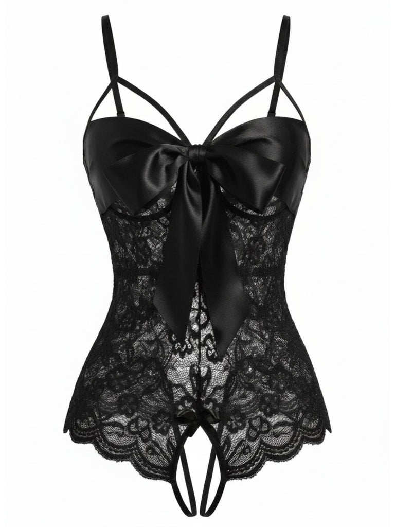 1970s Lace Satin Bow Adjustable Straps Lingerie - vintage fashion, retro style