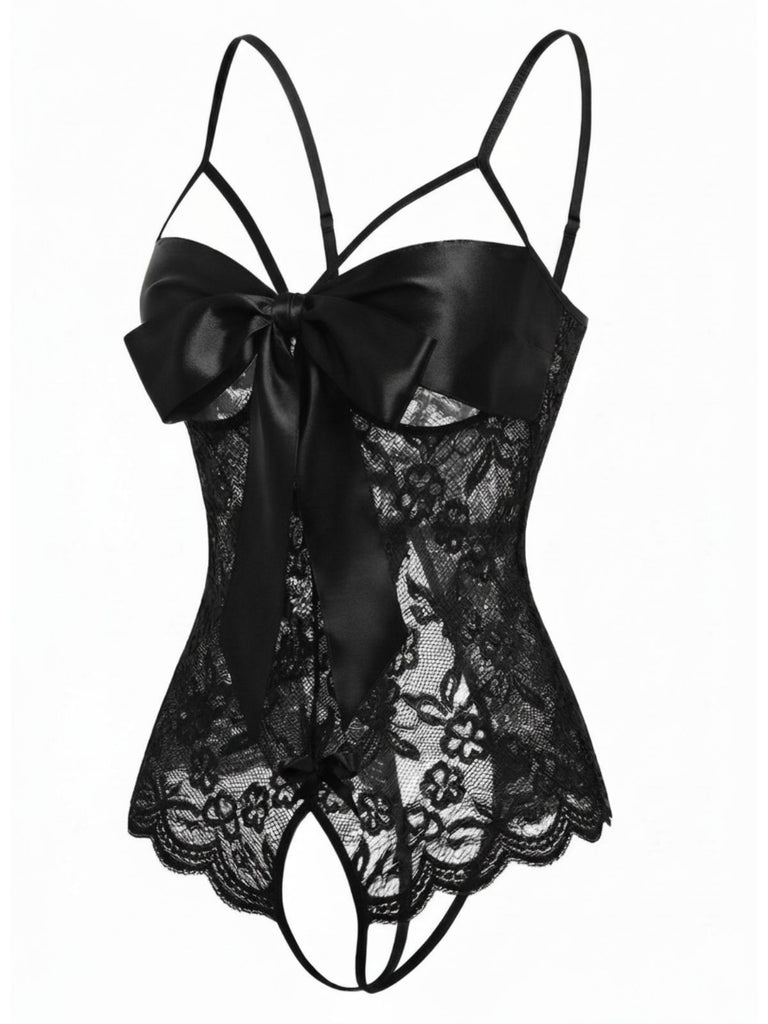 1970s Lace Satin Bow Adjustable Straps Lingerie - vintage fashion, retro style