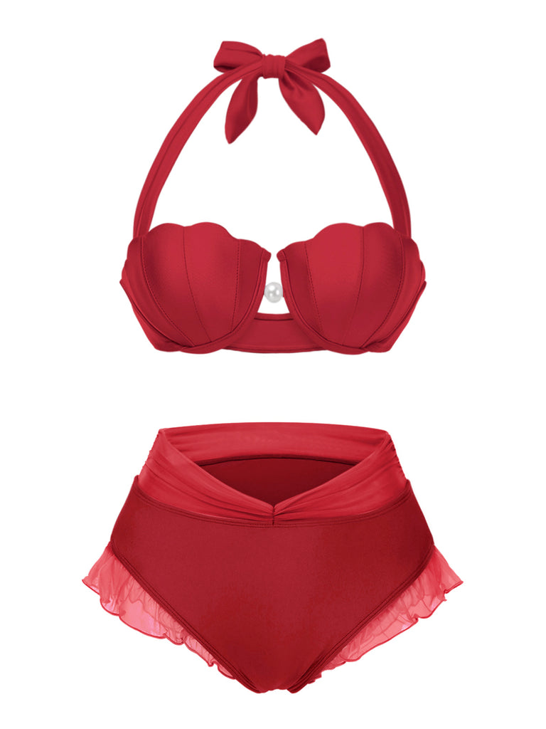 1970s Mermaid Shell Halter Bikini Set, classic vintage style summer beach collection