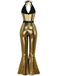 1970s Metallic Disco Halter Belted Jumpsuit - vintage jumpsuit, retro fashion