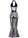 1970s Metallic Disco Halter Belted Jumpsuit - vintage jumpsuit, retro fashion