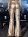 1970s Metallic High-Waist Flared Pants - vintage fashion, retro style, elegant red