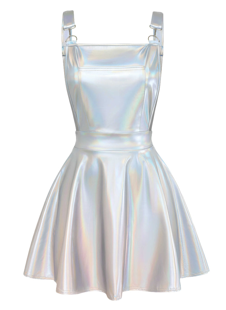 1970s Metallic Holographic Suspender Dress - vintage dress, retro fashion