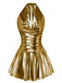 1970s Metallic V-Neck Pleated Mini Dress - vintage dress, retro fashion