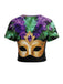 Multicolor 1970s Carnival Gold Mask Print Cutout Top - vintage fashion, retro style, glamorous gold