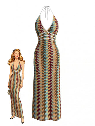 Pat 1970s Floral V Neck Dress
