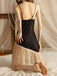 Black 1970s Lace Trim Spaghetti Strap Slip Nightgown - vintage nightgown, retro sleepwear, classic black