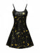 Black 1970s Spaghetti Strap Celestial Print Nightgown - vintage nightgown, retro sleepwear, classic black