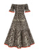 1970s Off-Shoulder Flare Sleeve Leopard Dress: where 1970s romance meets her modern spirit