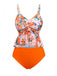 Orange 1970s Floral Drawstring Spaghetti Straps Tankini Set - vintage fashion, retro style