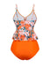 Orange 1970s Floral Drawstring Spaghetti Straps Tankini Set - vintage fashion, retro style