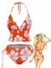 Orange 1970s Tropical Floral Halter Tie-Side Tankini Set - vintage fashion, retro style