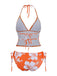 Orange 1970s Tropical Floral Halter Tie-Side Tankini Set - vintage fashion, retro style