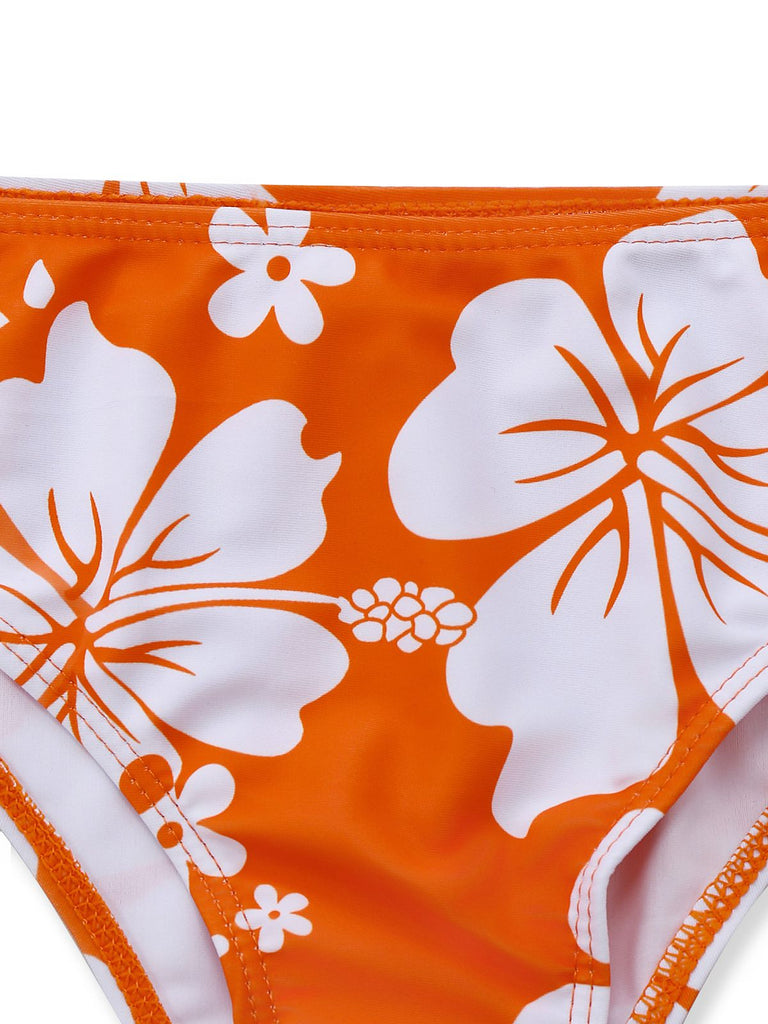 Orange 1970s Tropical Floral Halter Tie-Side Tankini Set - vintage fashion, retro style