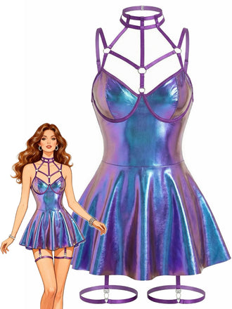 1970s Patent Leather Halter Laser Slip Nightdress - vintage dress, retro fashion