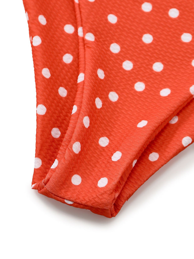 1970s Polka Dot Tie-Front Strapless Bikini Set - vintage fashion, retro style
