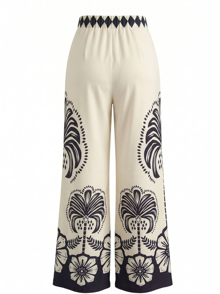 1970s Print High Waist Wide Leg Pants 2