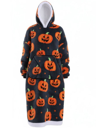 1970s Pumpkin Santas Snowman Blanket Hoodie Lougewear - vintage fashion, retro style