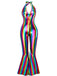 1970s Rainbow Colorblock Disco Halter Jumpsuit - vintage jumpsuit, retro fashion