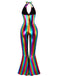 1970s Rainbow Colorblock Disco Halter Jumpsuit - vintage jumpsuit, retro fashion